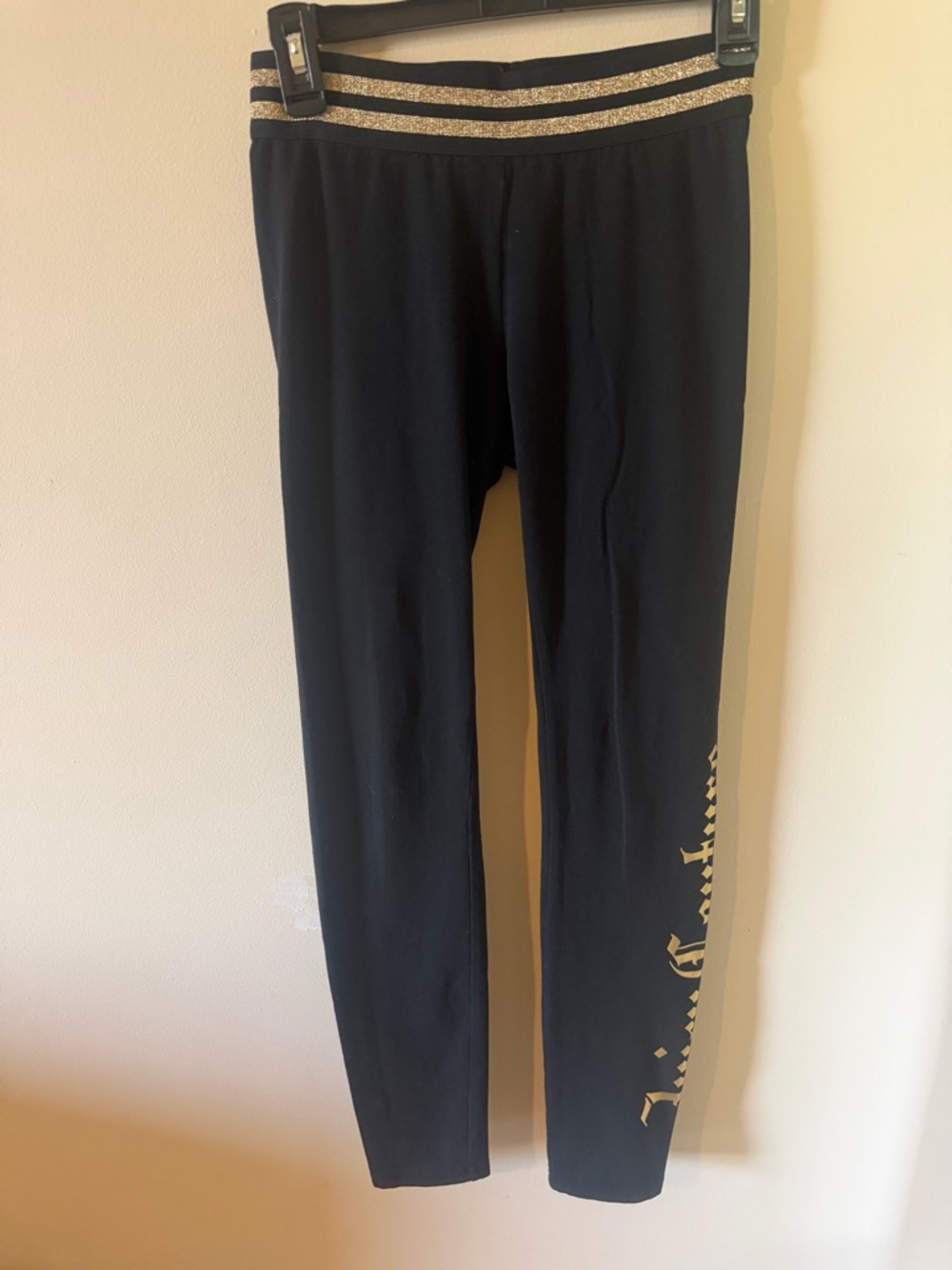 Juicy Couture Black Leggings with Gold Waistband and Side Logo